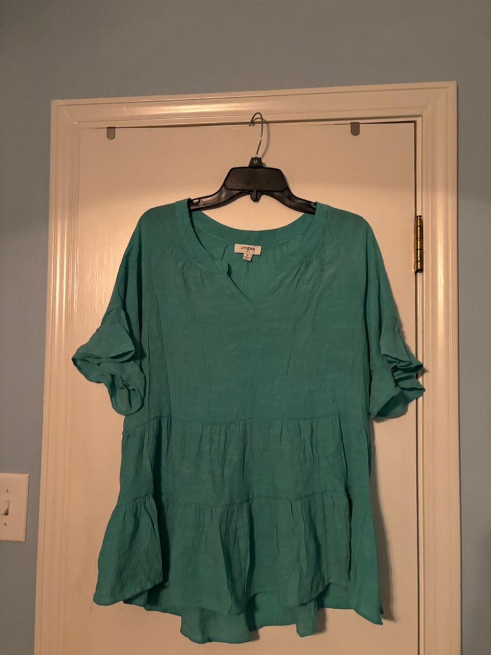 Umgee Teal Tiered V-Neck Tunic